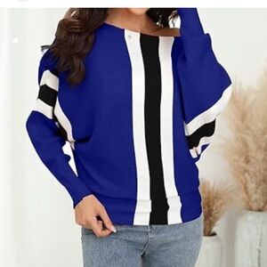 Off the shoulder batwing boat neck knit sweater - M